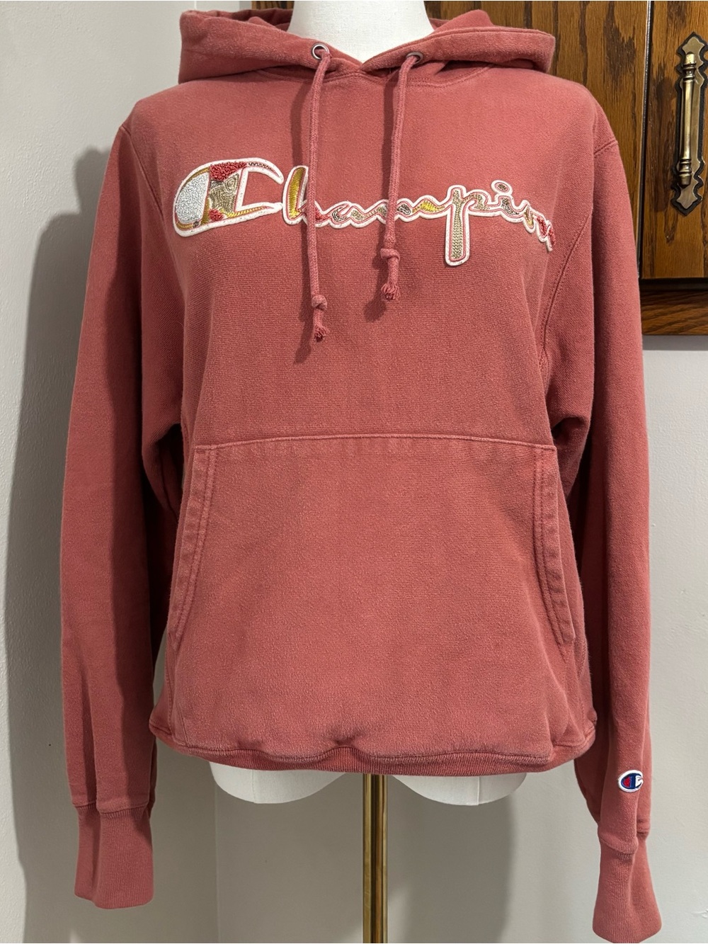 Champion Men's Reverse Weave Hoodie Size Small Rust Terracotta Script Logo
